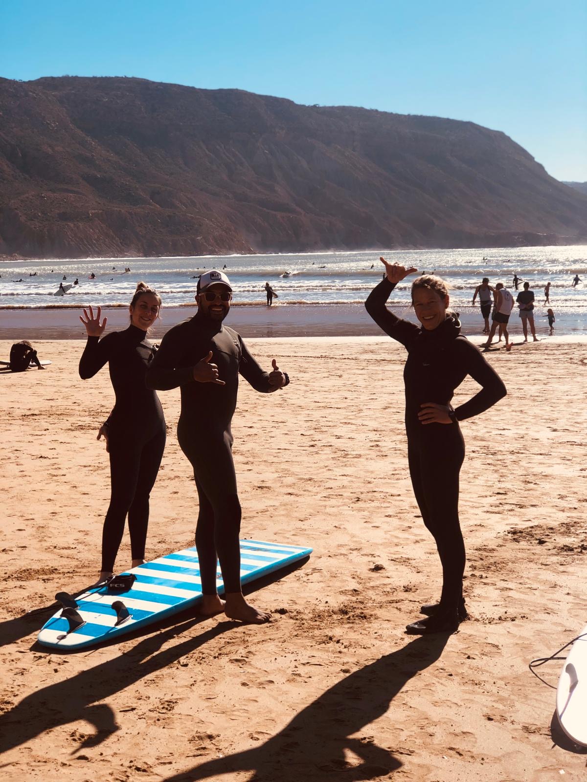 Group surf lesson Essaouira beach Morocco